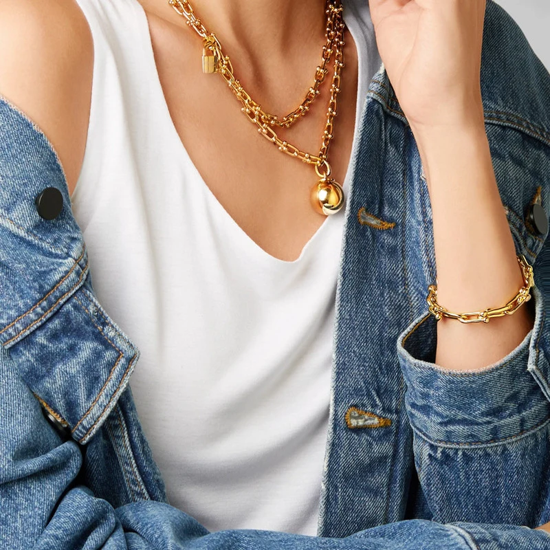 

Timeless Wonder Brass Padlock Ball U Link Choker Necklace Women Jewelry Punk Gothic Designer Boho Trendy Runway Ins Hip Hop 4527