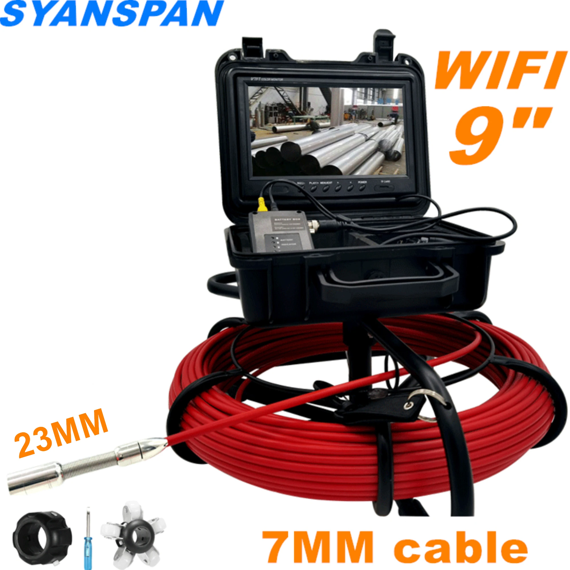 7mm Cable Pipe Inspection Video Camera 9 Inch Wireless WiFi ,17MM Drain Sewer Pipeline Endoscope Support Android/IOS pipe inspection camera syanspan 7 inch monitor sewer industrial endoscope wireless wifi support android ios 20 50 100m