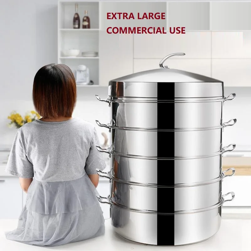 MIOKE 3-Tier Steamer Pans for Cooking with Glass Lid and Polished Mirror Finish 32cm Stainless Steel Whole Pot Larger Capacity,Food Steamer Pan/Stock Pot 