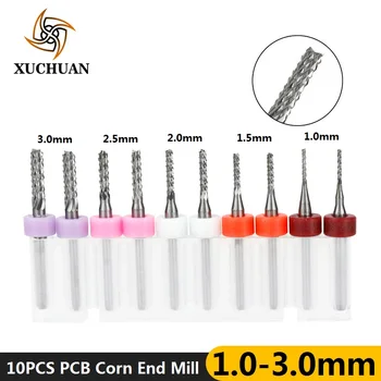 

10pcs 1.0-3.0mm PCB Corn Milling Cutter CNC Router Bit Carbide End Mill 3.175mm(1/8'') Shank Corn Milling Bit