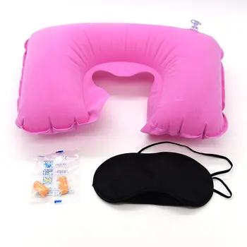 

Car Flight Travel three piece set Flocking pillow include air pillow eye mask earplug U-Shape Flocked Pillow Neck Rest