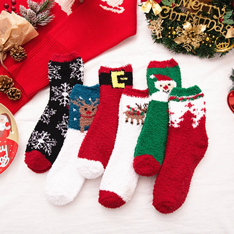 Рождественские носки унисекс, женские носки с милым рисунком Санта Клауса, снеговика, снежинки, зимние Чулочные изделия для взрослых, хлопковые индивидуальные носки