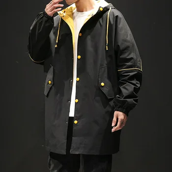 

Korean Long Coat Men Trench Fashions Clothes Streetwear Black Jackets Hooded Overcoat Winter Trench Coat Big Size 5XL Clothing