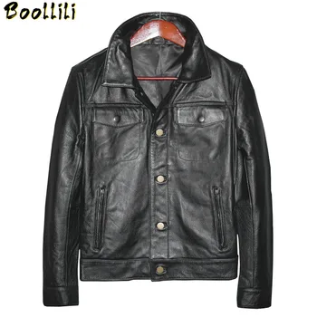 

Boollili Coats for Men Real Cow Leather Jacket Style of Smart Casual Long Sleeve Pluse Sized Coats 2020 Spring Men Clothes
