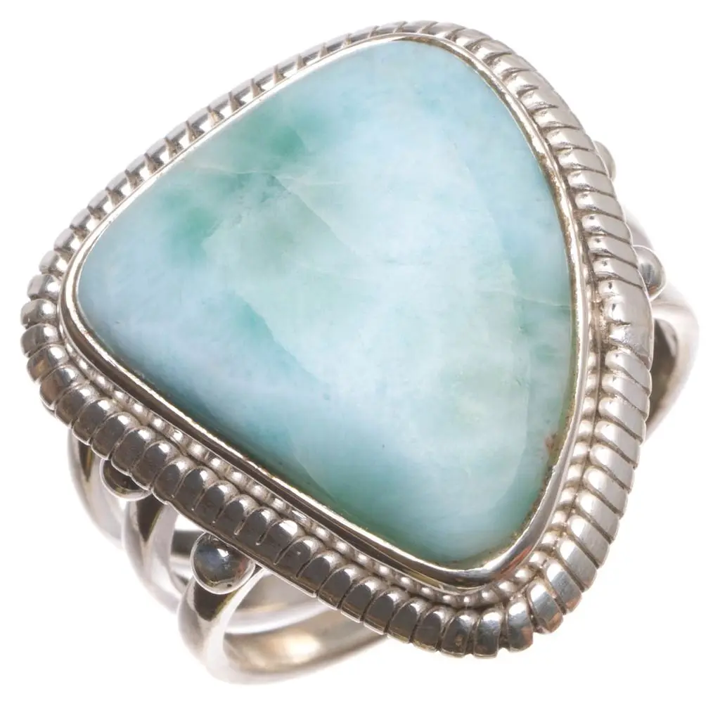 Натуральный Caribbean Larimar ручной работы уникальное 925 пробы Серебряное кольцо, размер США 6,75 T8028