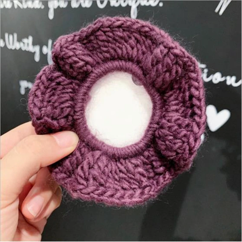 Purple Корейская новинка, шерстяное вязаное большое кольцо для волос из кишки, Осень-зима, одноцветные резинки для волос, держатель для конского хвоста, Женская эластичная веревка для волос - Цвет: Purple