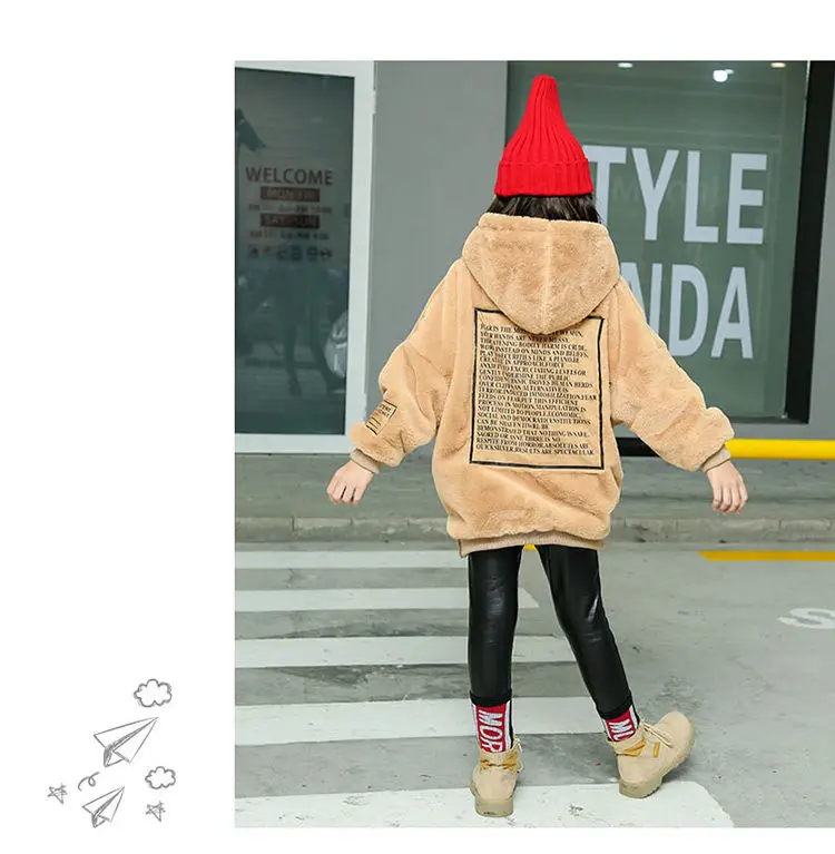 Kids Hoodies Letter Print Children Fleece Sweatshirts Fashion Clothes Teens Cotton Big Girls Thick Warm Clothes Winter Outerwear