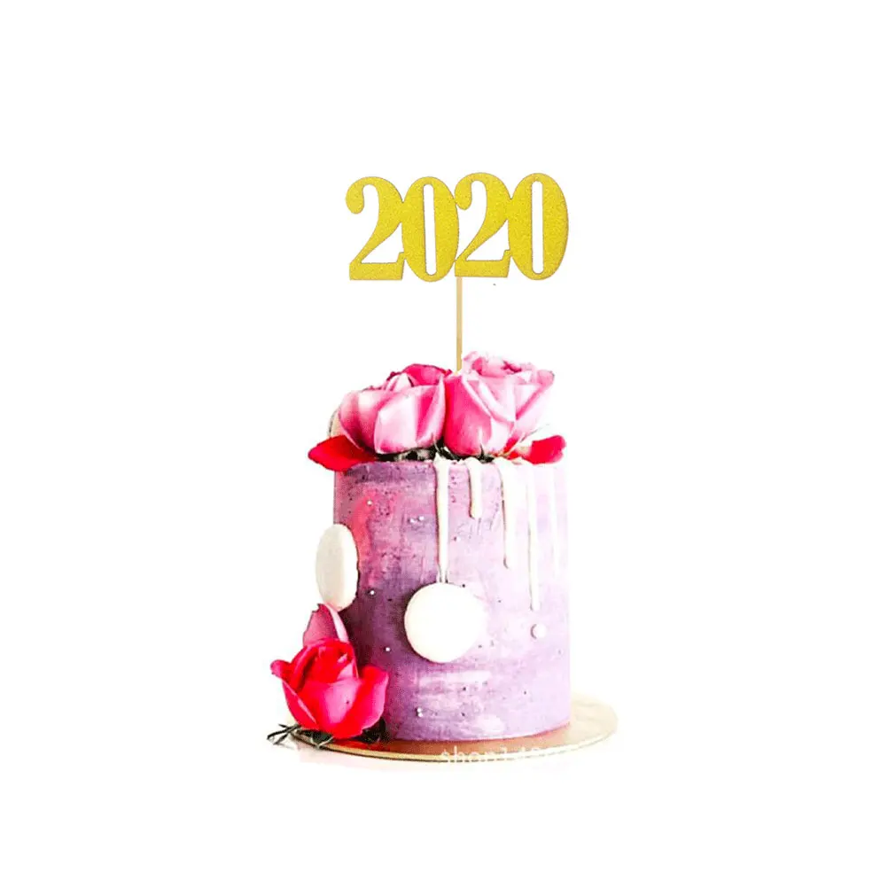 12pcs 2020 Aantal Cake Topper Glitter Papier Dessert Cake Picks Toppers