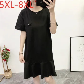 

New 2020 Korean summer ladies plus size mini dress for women short sleeve loose casual black cotton ruffle dress 5XL 6XL 7XL 8XL