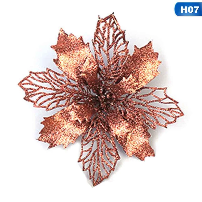 Большие искусственные цветы для рождественского декора блестки Poinsettia поддельные цветы DIY дома Рождество Новогоднее украшение цветок свадьба
