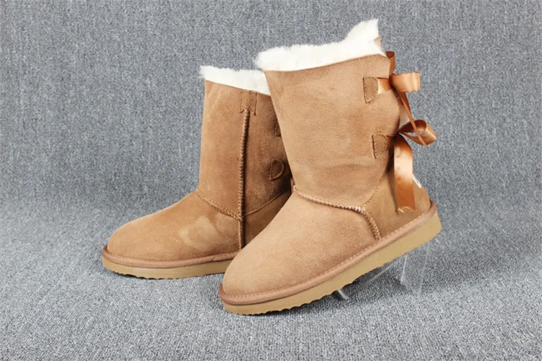 Ботильоны для женщин из овечьей кожи; зимние теплые шерстяные ботинки; Брендовая женская обувь; повседневные женские ботинки с бантом на шнуровке; zapatos de mujer; us4-13