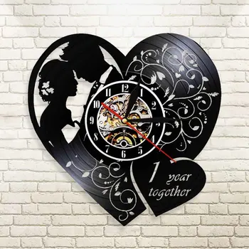 

1st Marriage Anniversary Heart Shaped Vinyl Record Wall Clock Husband Wife Wall Decor Valentine Wedding Gift Idea