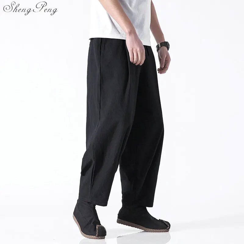 Традиционные китайские Мужские штаны, хлопковые модные китайские повседневные штаны, Мужские штаны-шаровары, свободные мужские брюки V1831