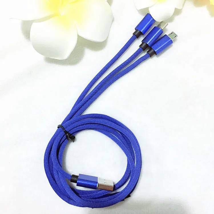 Изготовленные на заказ с логотипом, USB кабель для передачи данных для iPhone XR зарядки Зарядное устройство 3in1 Micro USB кабель для Android USB Type C мобильные телефонные кабели для Samsung - Цвет: Blue Custom LOGO