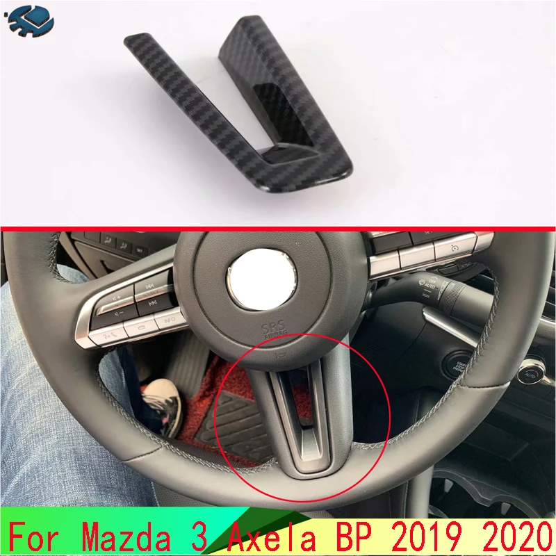 For Mazda 3 Axela Sedan BP 2019 2020 Carbon Fiber Style Steering Wheel Panel Cover Bezel Trim Insert Badge Molding Garnish | Автомобили и