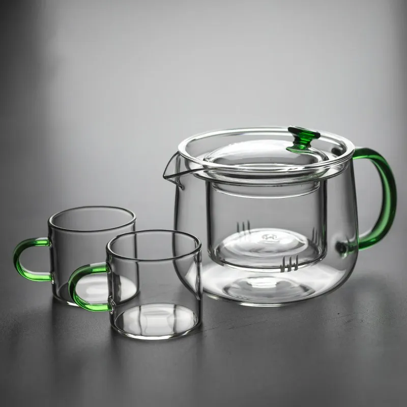 Uniho Прозрачный Стеклянный заварочный чайник высокая термостойкость заварочный фильтр цветочный заварочный чайник кофе стеклянный чайник удобный офис - Цвет: Green-1Pot 2Cups