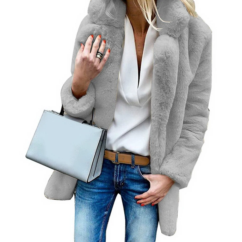 Повседневные длинные кардиганы из искусственного меха, пальто, Толстая теплая зимняя пушистая Меховая куртка с длинным рукавом, женская верхняя одежда, приталенное пальто - Цвет: light gray
