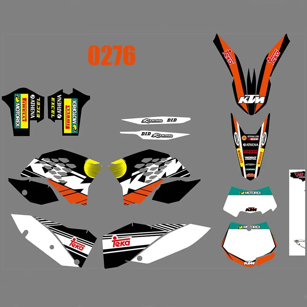 Для KTM EXC XCF 125 250 450 530 2008 2009 2010 2011 полный Графика наклейки на заказ Номер Название Глянцевая ярко-наклейки