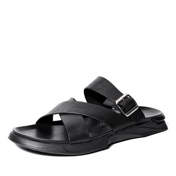 

High Quality Genuine Leather Summer fender summer men genuine leather slippers beach flip flops outdoor all-match cowhide