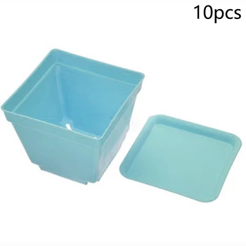 

10PCS 7*8CM Resin Plastic Colorful Mini Square Flower Pot W/ Tray Succulent Plants Ventilation/drainage For Healthy Root Growth