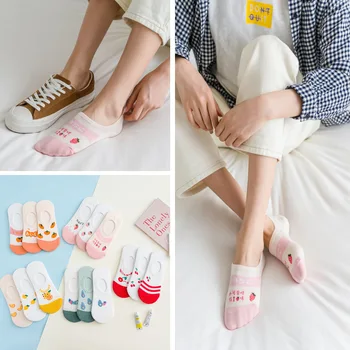 

1Pair Women Socks Female Summer No Show Cotton Socks Fruits Colorful Cute Socks Students Girls Short Ankle Socks
