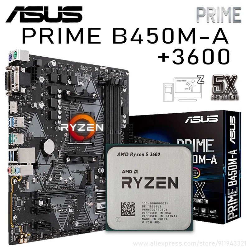 Asus PRIME B450M-A B450With Ryzen 5 3600 Motherboard Set PCI-E 3.0 4 DDR4 128GB SATA III Micro ATX Motherboard New