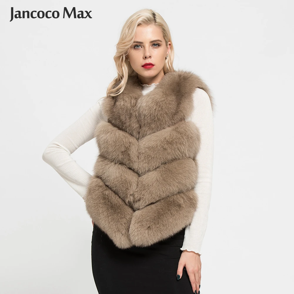 Jancoco Max 12 цветов топ мягкий толстый натуральный Лисий мех жилет 4 ряда женская