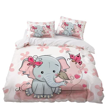 

Cartoon Elephant Floral Bedding Set Bedroom Decor Bedspread Kids Gift Microfiber Hypoallergenic Zipper Duvet Cover Pillowcase