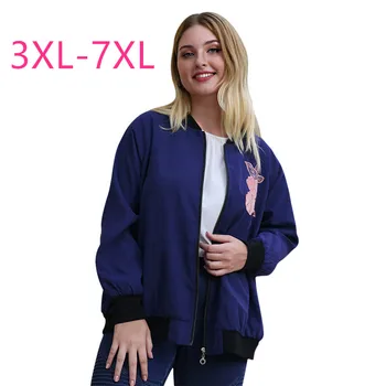 

2020 spring autumn plus size jacket for women large casual loose long sleeves sports zipper short coat blue 3XL 4XL 5XL 6XL 7XL