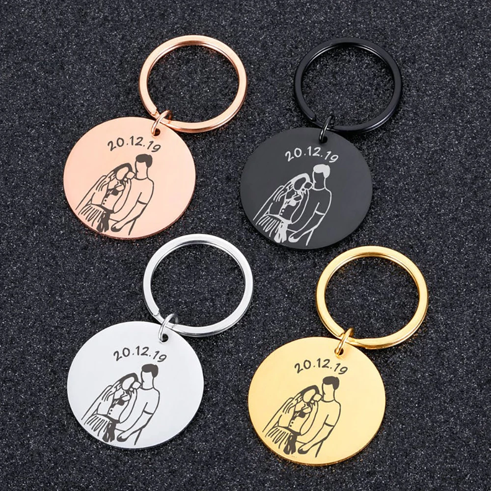 Custom Couple Keychain New Stainless Steel Silver Gold Round Pendant Date Keyring Fashion Classic Valentine's Day Jewelry Gift diy game handle keychain silicone epoxy mold diy keychain pendant jewelry crafting mould for valentine love gift