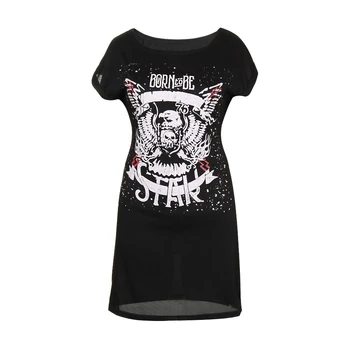 

2020 New Fashion Interesting Eagle Print Short Black Choker T-Shirt Dress Women Punk Rock Loose Summer Short Sleeve Mini Dress
