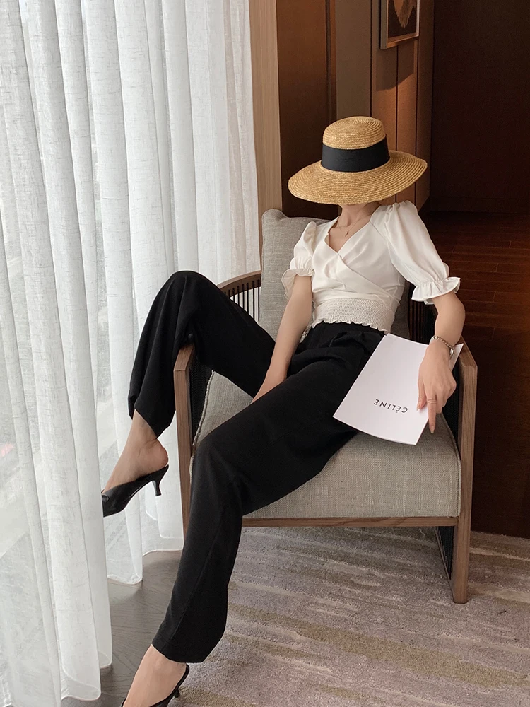 Women Wide Leg Pants Casual Loose Suit Pants Full-length Straight Pants Female Elegant Office Lady Trouser  femme