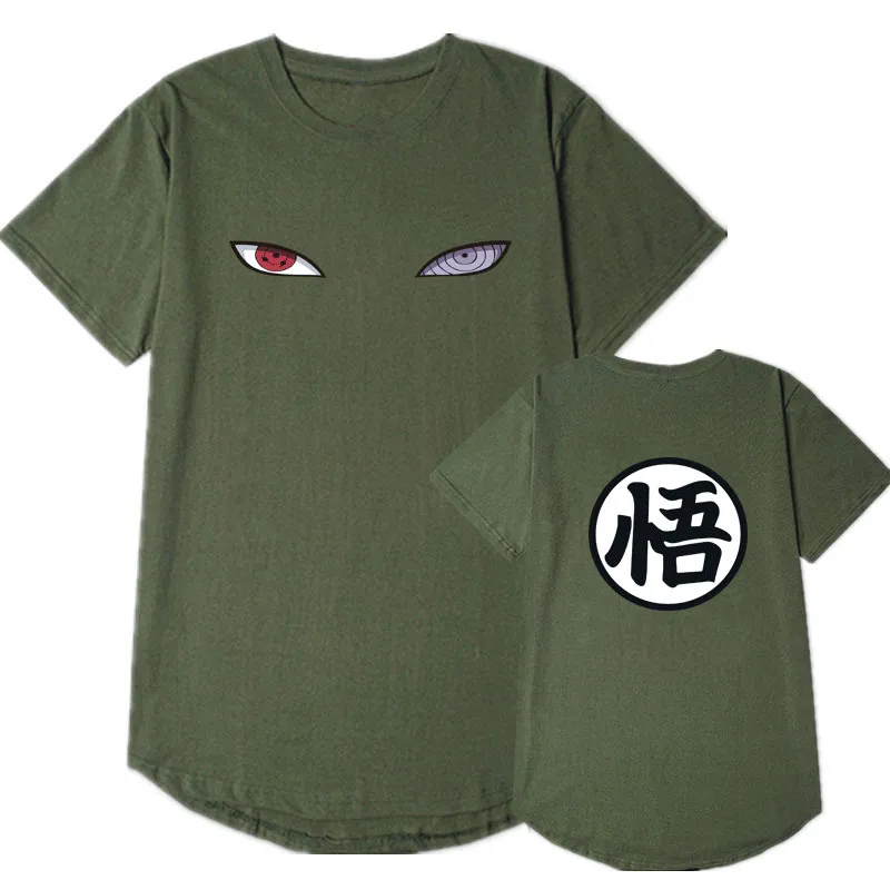Новое поступление, футболка в стиле Харадзюку, аниме, Наруто Узумаки Хатаке, футболка с принтом глаз, хип-хоп Уличная футболка, топы, S-XXL - Цвет: Army green-10
