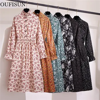 

2020 Fashion new Spring Women Dresses Casual Long Sleeve High Elastic Waist Flower Print Party Dress Female Dress Vestidos