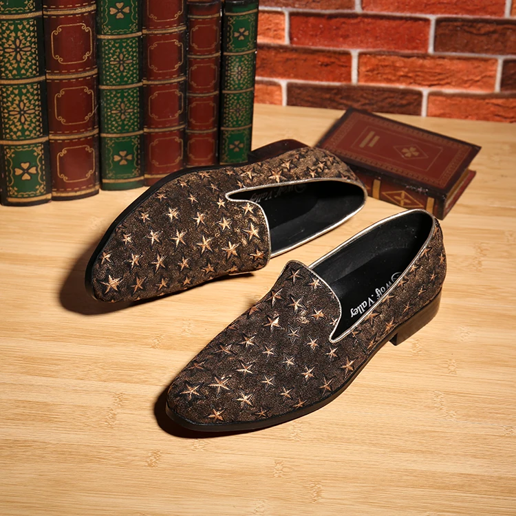 Christia Bella New Fashion Male Star Pattern Suede Leather Loafer Shoes Party Man Fashion Flats Shoes Male Slip on Loafers Shoes