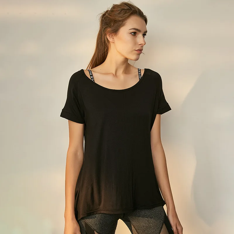 Топ для йоги женский короткий рукав обёртывать накрест футболка без спины удобная модель Топ летняя тонкая свободная Спортивная футболка одежда для фитнеса, тренажерного зала