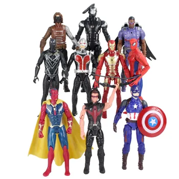 

16-18cm 10pcs/lot Super Hero Figures Avengers Captain America Iron Man Thor Black Panther PVC Model Toys for kids
