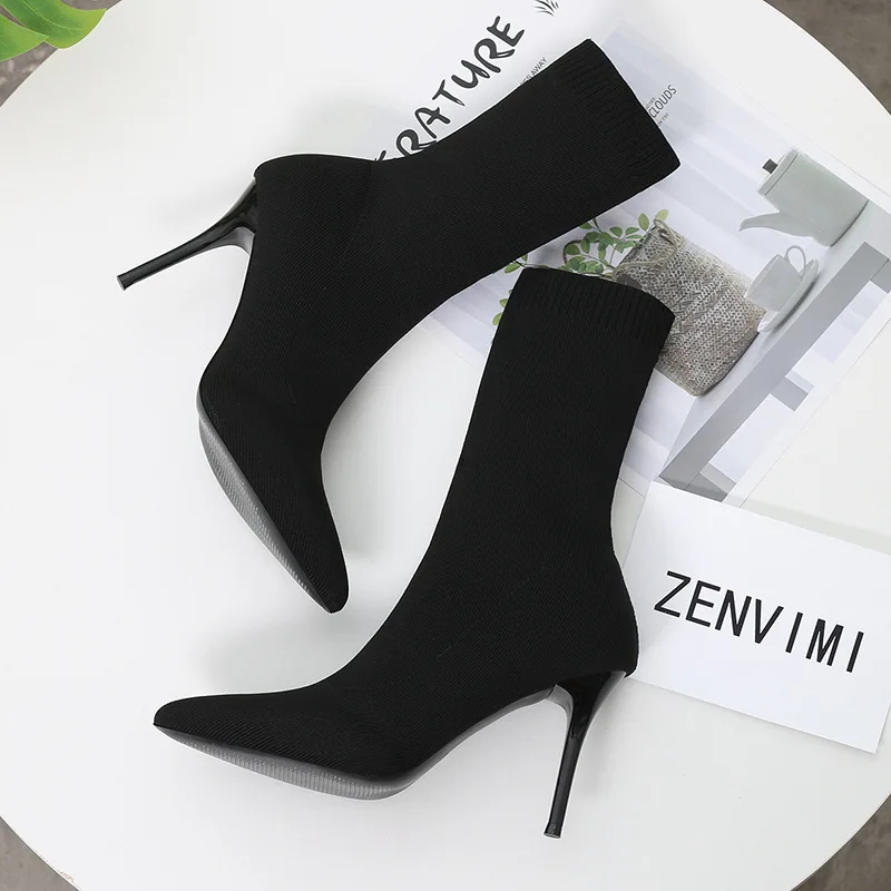 

Fall/winter new sexy socks boots with thin short boots high heel shoes ladies pointed boots
