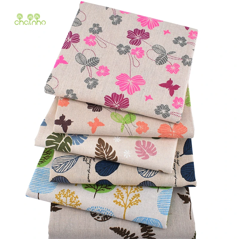 Chainho, 6 шт./лот, цветные листья, набивная хлопковая льняная ткань, для лоскутного шитья и шитья, сумки материал, 25x45 см