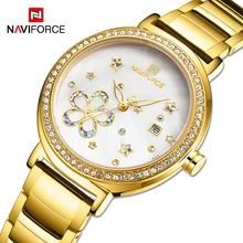 

New NAVIFORCE Women's Watches Casual Business With Flower Pattern Quartz Calendar Waterproof Stainless Steel Famale Clock Watch
