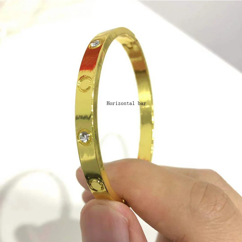 gold with diamond Модный роскошный браслет из розового золота с открытым манжетом, титановые браслеты, ювелирный браслет для женщин, подарок для пары, браслеты для влюбленных, ювелирное изделие - Окраска металла: gold with diamond