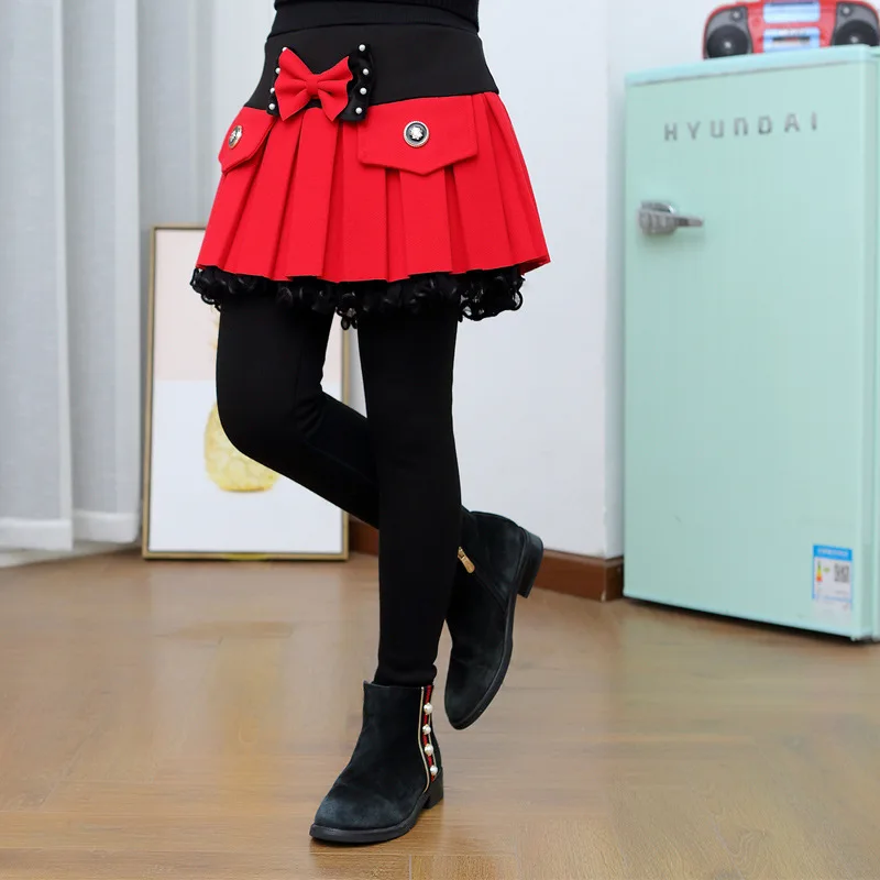 Kaufen Winter Mädchen Warme Röcke Hosen Für Kinder Patchwork Bowknot Prinzessin Leggings Kinder Dance Hosen Kuchen Rock Hose