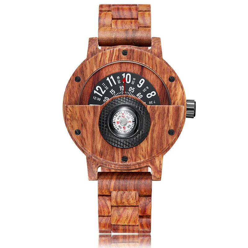 Креативные Часы с компасом и поворотным столом, деревянные часы для мужчин, полностью деревянный ремешок, винтажные наручные часы из натурального дерева, Relogio relojes de madera