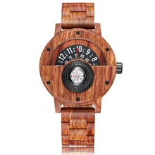 Reloj de madera con número de brújula creativa reloj de pulsera de madera Natural Vintage con banda de madera