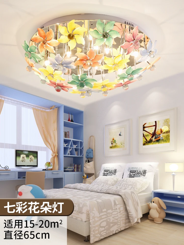 

Korean Romantic Colorful Flower Crystal Roof Suction Lamp Modern Simple LED Creative Roof Suction Lamp in Children's Room Lamp