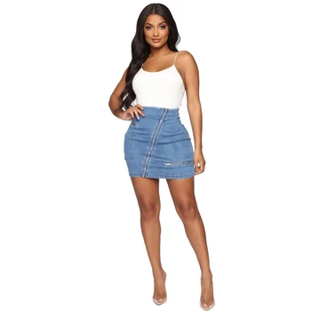 

Women Sexy Zipper Casual Mini Denim Skirt Female Elegant vintage Bodycon skirt Basic Pocket Jeans Skirt high waist pencil skirt