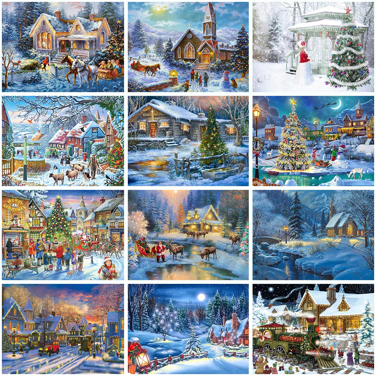 Diy Winter Diamond Painting Christmas House Landscape Diamond