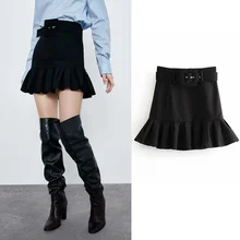 Za труба черная мини юбка с поясом плиссированные юбки женские шикарные ropa mujer Высокая талия faldas mujer moda