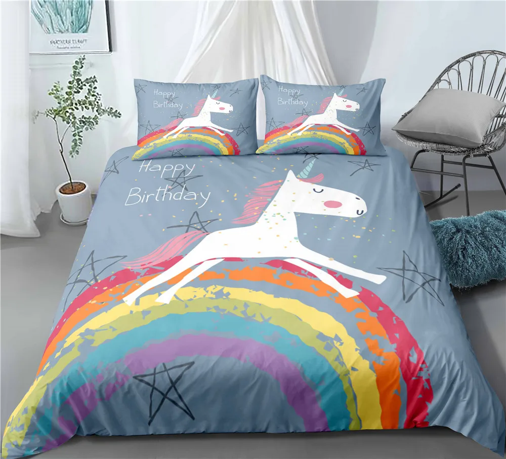 

Haguyy Unicorn Bedding Set Rainbow Colors 3D Printed Duvet Cover Set Single Queen King Size Home Textile for Kids and Friends