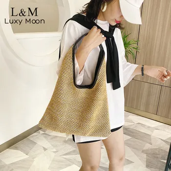 

Large Woven Handbag Women Hand Made Straw Knitting Handbags Fashion Summer Shoulder Bag Ladies Beach Tote Shopping Bags XA845H